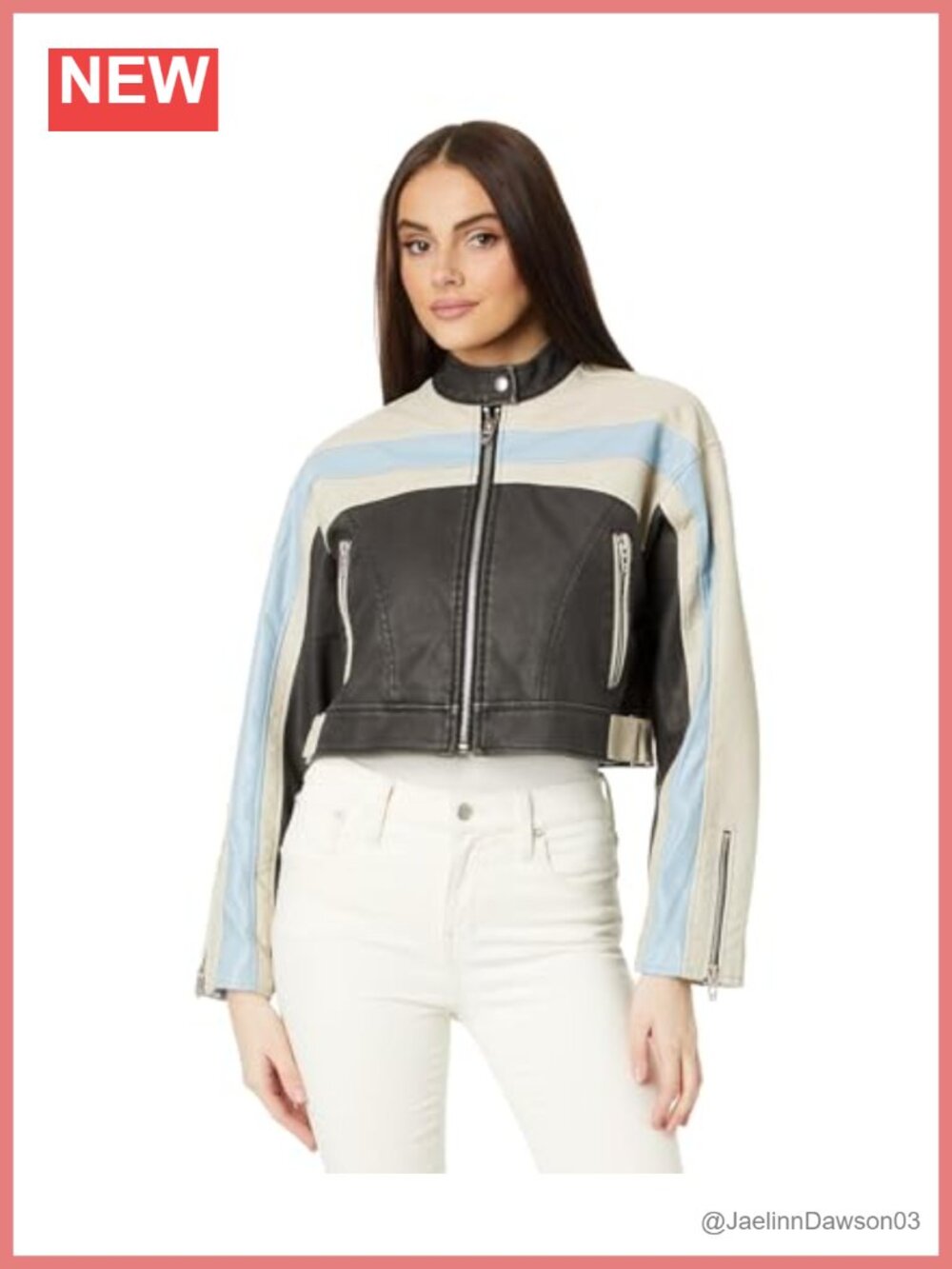 Vegan Leather Racer Moto Jacket Aviator Style Long Sleeve
